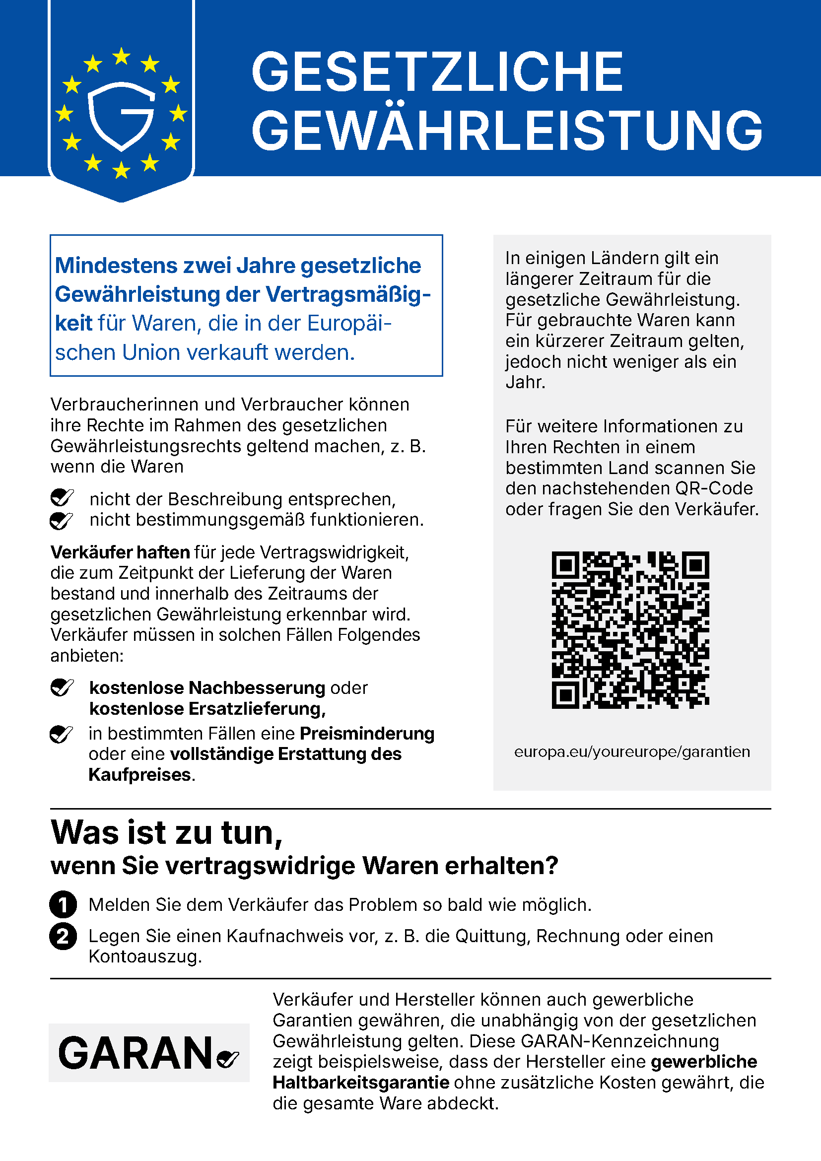 Offizieller EU-Hinweis zur gesetzlichen Gewährleistung